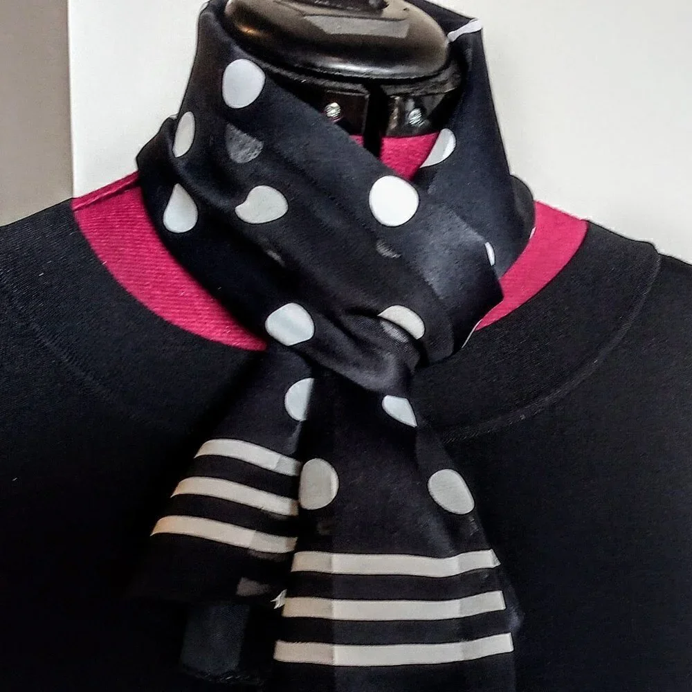 Vintage Polka Dot Stripe Sheer Oblong Scarf